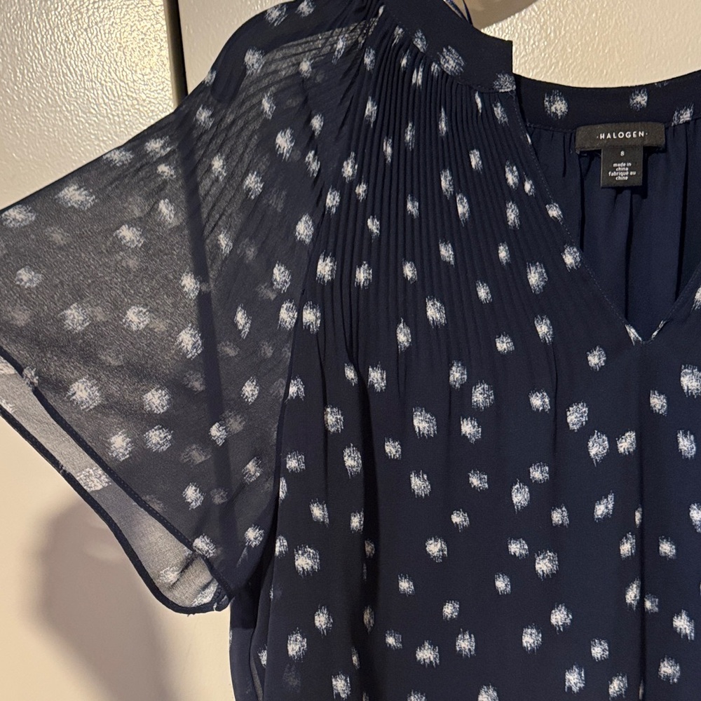 Halogen Dark Blue and White Patterned Blouse - image 3